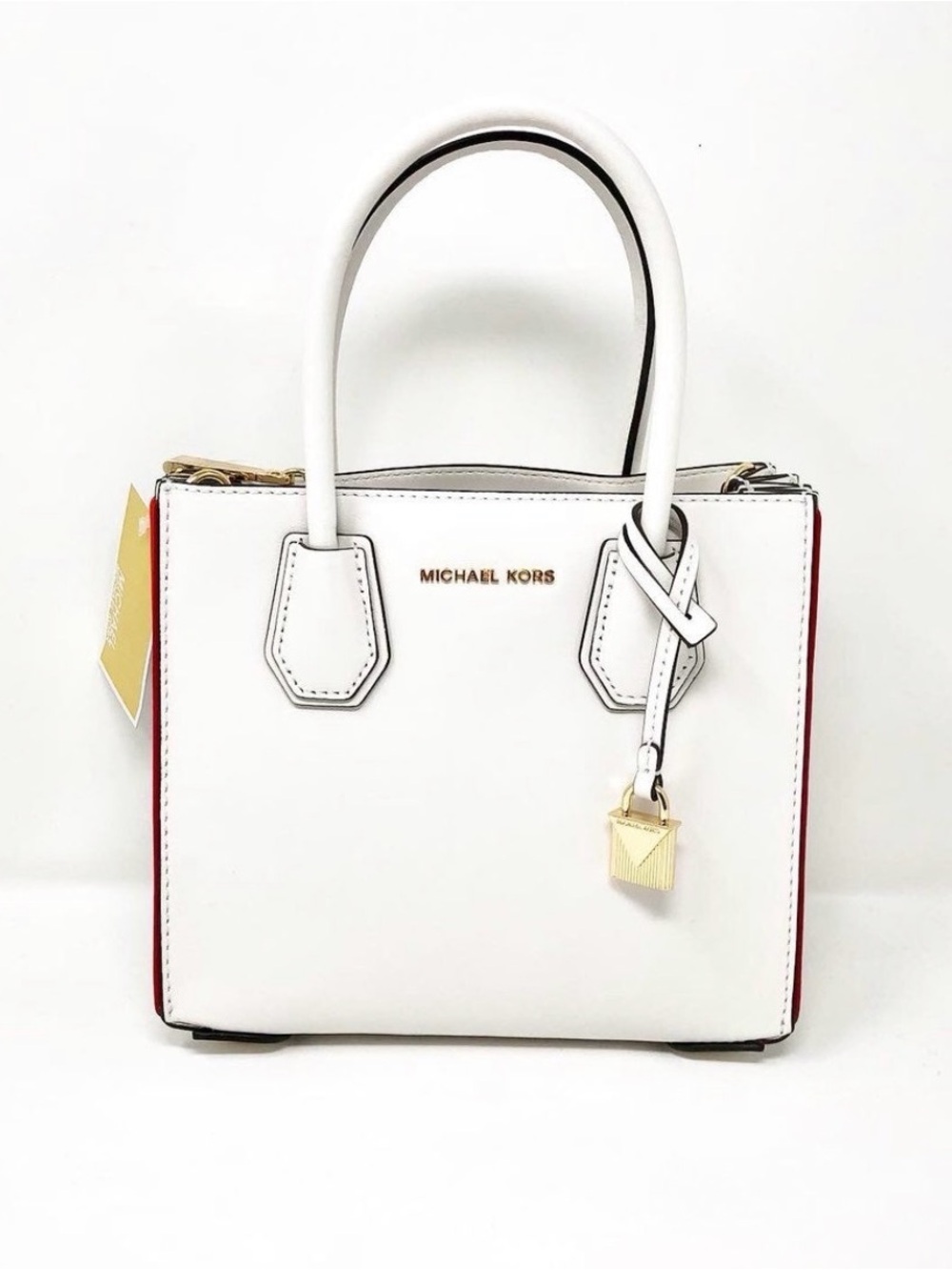 Michael Kors White Leather Small Top-Handle Satchel with Red Sides